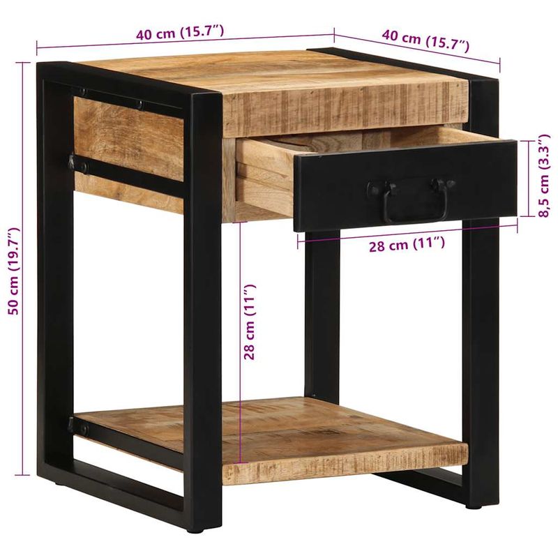 Casa si Gradina - Mobilier - Mese si birouri - Mese living - Masa laterala, 40x40x50 cm, lemn masiv de mango nefinisat - Infinity.ro