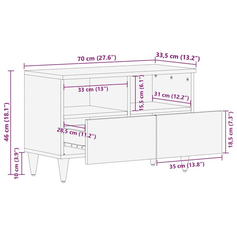 Casa si Gradina - Mobilier - Dulapuri si sifoniere - Dulapuri - Dulap TV Gri deschis 70x33,5x46 cm Lemn masiv Mango - Infinity.ro
