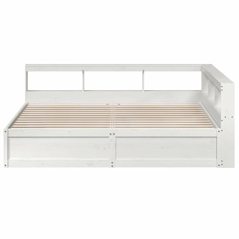 Casa si Gradina - Mobilier - Paturi si accesorii - Paturi - Pat cu biblioteca fara saltea, alb, 200x200 cm, lemn masiv pin - Infinity.ro