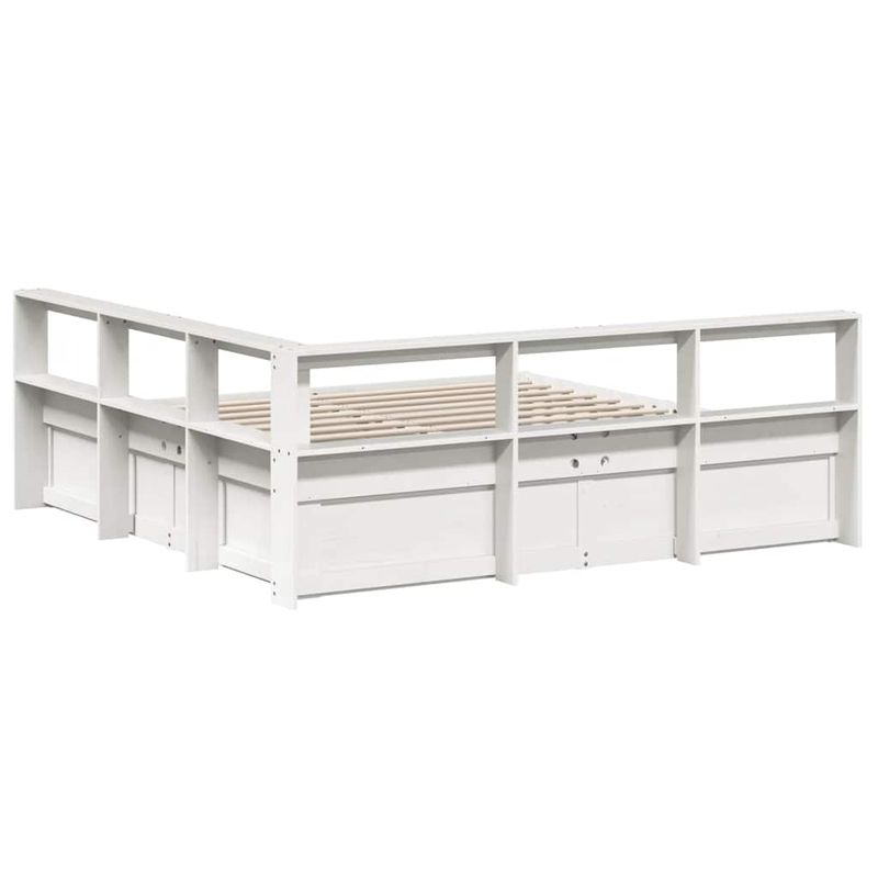 Casa si Gradina - Mobilier - Paturi si accesorii - Paturi - Pat cu biblioteca fara saltea, alb, 200x200 cm, lemn masiv pin - Infinity.ro
