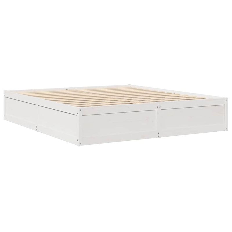 Casa si Gradina - Mobilier - Paturi si accesorii - Paturi - Pat cu biblioteca fara saltea, alb, 200x200 cm, lemn masiv pin - Infinity.ro