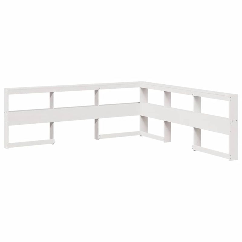 Casa si Gradina - Mobilier - Paturi si accesorii - Paturi - Pat cu biblioteca fara saltea, alb, 200x200 cm, lemn masiv pin - Infinity.ro
