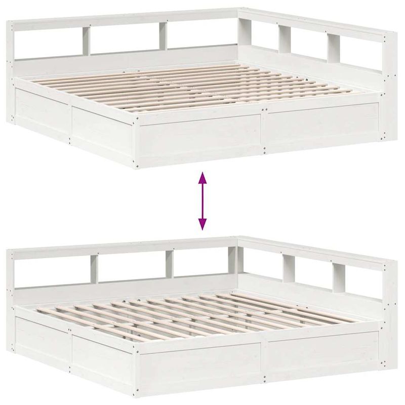 Casa si Gradina - Mobilier - Paturi si accesorii - Paturi - Pat cu biblioteca fara saltea, alb, 200x200 cm, lemn masiv pin - Infinity.ro