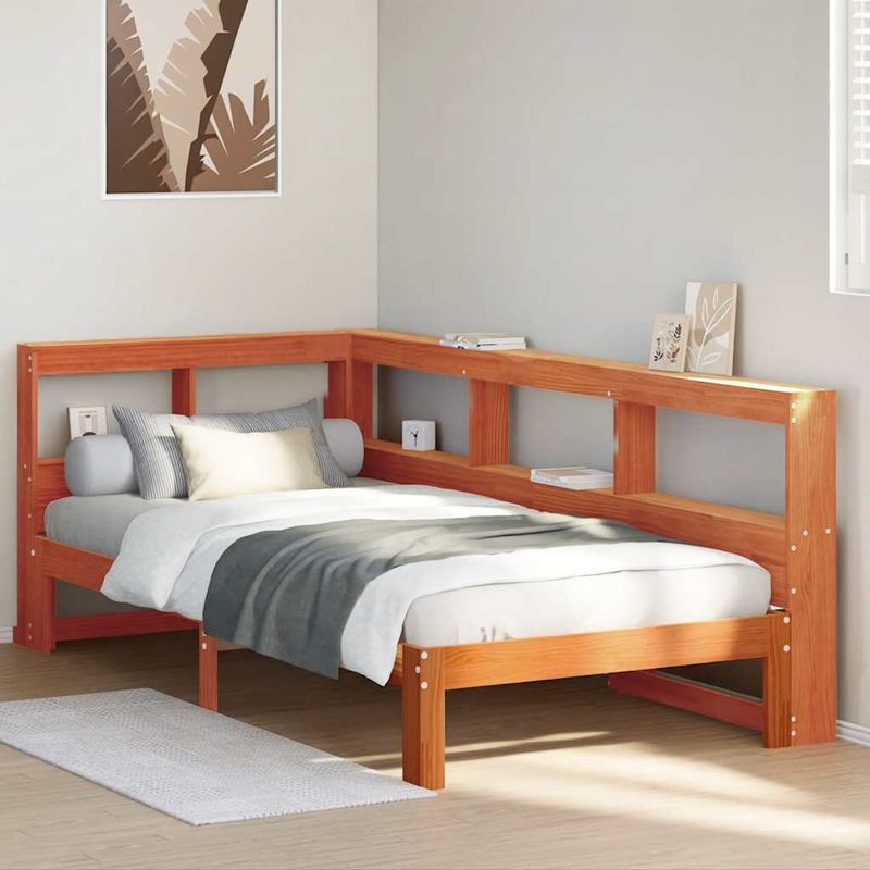 Casa si Gradina - Mobilier - Paturi si accesorii - Paturi - Pat cu biblioteca fara saltea, maro, 100x200 cm, lemn masiv pin - Infinity.ro