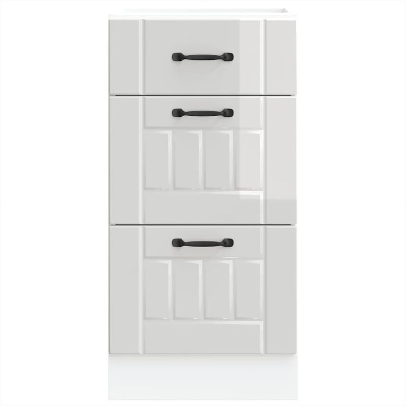 Casa si Gradina - Mobilier - Comode si corpuri - Corpuri bucatarie - Dulap de baza de bucatarie „Lucca” lemn prelucrat alb lucios, mărime 40x46x81.5 cm, model 1x dulap inferior (3 sertare) - Infinity.ro
