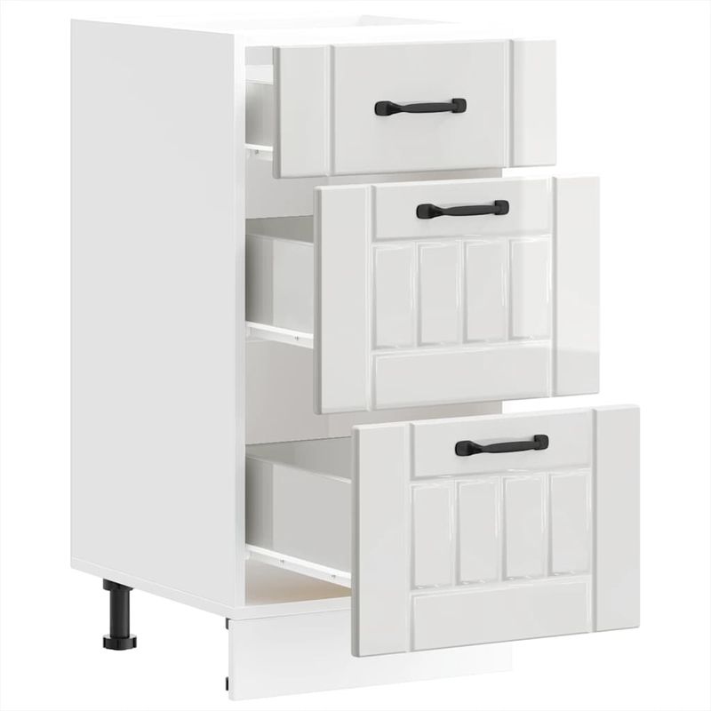Casa si Gradina - Mobilier - Comode si corpuri - Corpuri bucatarie - Dulap de baza de bucatarie „Lucca” lemn prelucrat alb lucios, mărime 40x46x81.5 cm, model 1x dulap inferior (3 sertare) - Infinity.ro
