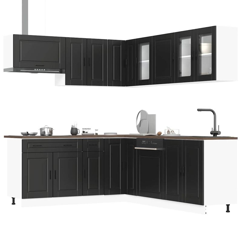 Casa si Gradina - Mobilier - Comode si corpuri - Corpuri bucatarie - Set dulap de bucatarie 11 piese „Porto” lemn negru prelucrat - Infinity.ro