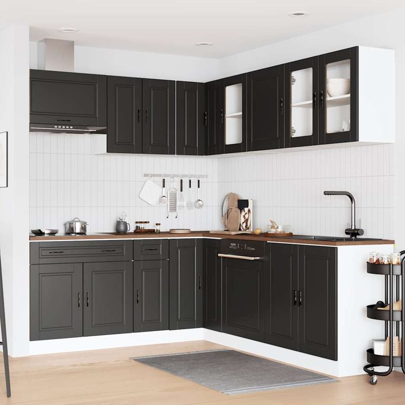 Casa si Gradina - Mobilier - Comode si corpuri - Corpuri bucatarie - Set dulap de bucatarie 11 piese „Porto” lemn negru prelucrat - Infinity.ro