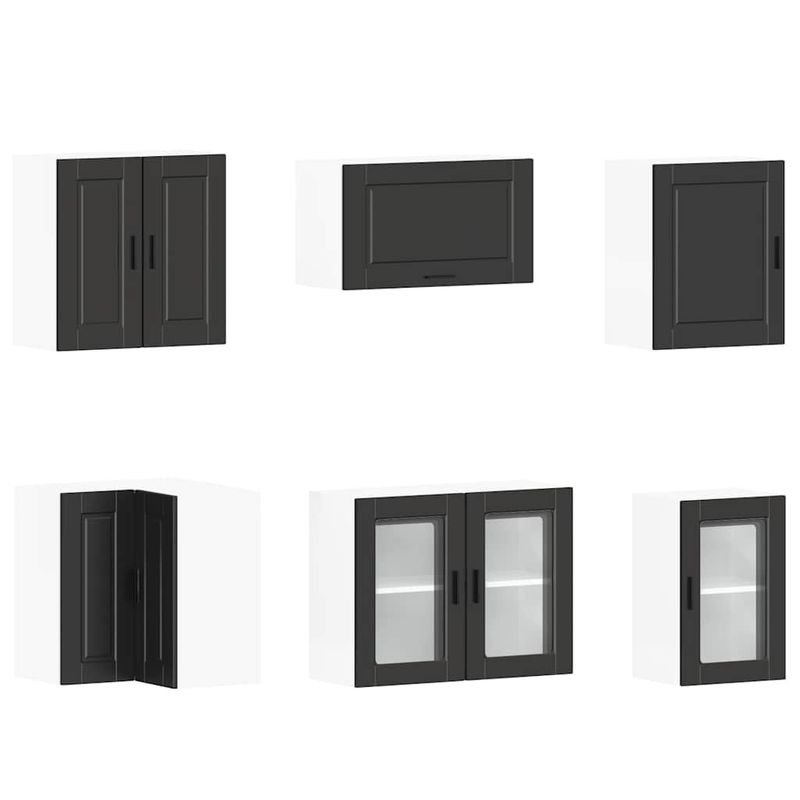 Casa si Gradina - Mobilier - Comode si corpuri - Corpuri bucatarie - Set dulap de bucatarie 11 piese „Porto” lemn negru prelucrat - Infinity.ro