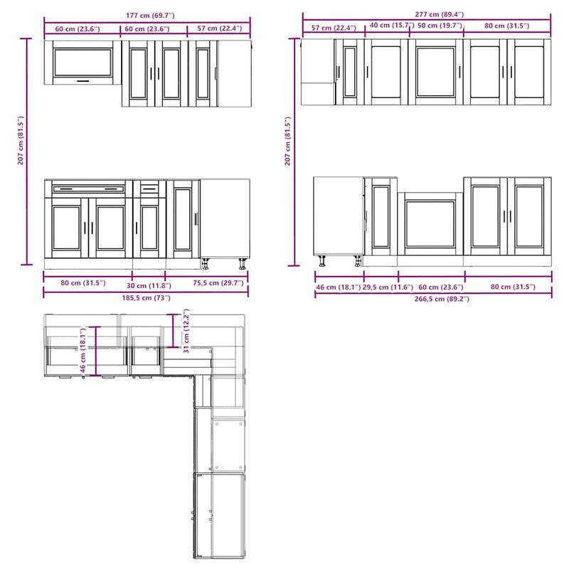 Casa si Gradina - Mobilier - Comode si corpuri - Corpuri bucatarie - Set dulap de bucatarie 11 piese „Porto” lemn negru prelucrat - Infinity.ro