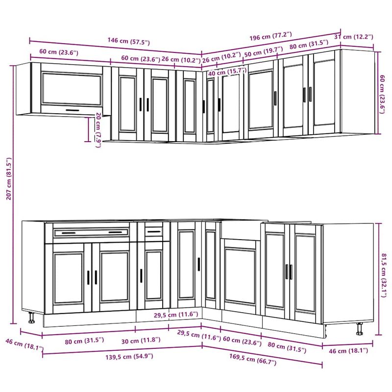 Casa si Gradina - Mobilier - Comode si corpuri - Corpuri bucatarie - Set dulap de bucatarie 11 piese „Porto” lemn negru prelucrat - Infinity.ro