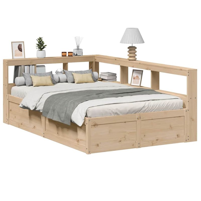 Casa si Gradina - Mobilier - Paturi si accesorii - Paturi - Pat cu biblioteca fara saltea, 135x190 cm, lemn masiv de pin - Infinity.ro