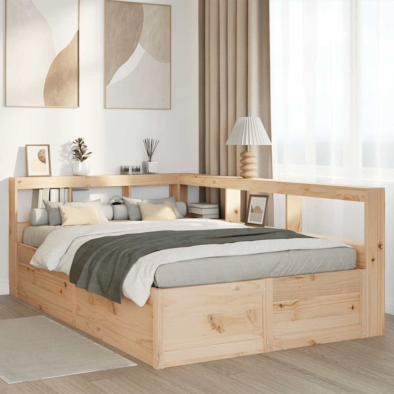 Casa si Gradina - Mobilier - Paturi si accesorii - Paturi - Pat cu biblioteca fara saltea, 135x190 cm, lemn masiv de pin - Infinity.ro