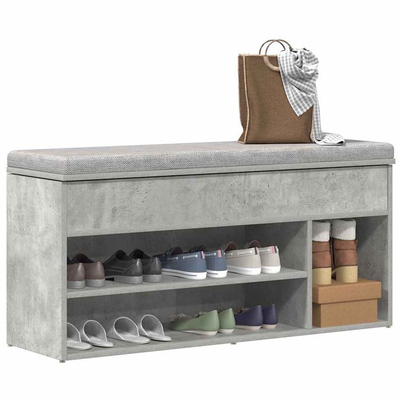 Casa si Gradina - Mobilier - Organizare si depozitare - Organizator incaltaminte - Bancheta pantofar, gri beton, 102x30,5x45 cm, lemn prelucrat - Infinity.ro
