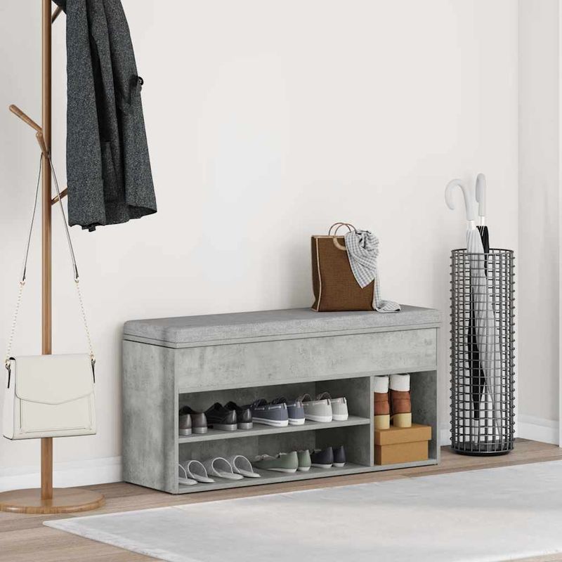 Casa si Gradina - Mobilier - Organizare si depozitare - Organizator incaltaminte - Bancheta pantofar, gri beton, 102x30,5x45 cm, lemn prelucrat - Infinity.ro