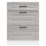 Casa si Gradina - Mobilier - Comode si corpuri - Corpuri bucatarie - Dulap de baza de bucatarie „Kalmar” Lemn prelucrat Sonoma gri, model 1x dulap inferior (3 sertare), mărime 60x46x81.5 cm - Infinity.ro