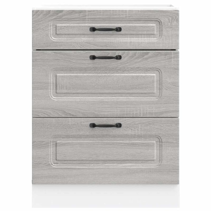 Casa si Gradina - Mobilier - Comode si corpuri - Corpuri bucatarie - Dulap de baza de bucatarie „Kalmar” Lemn prelucrat Sonoma gri, model 1x dulap inferior (3 sertare), mărime 60x46x81.5 cm - Infinity.ro