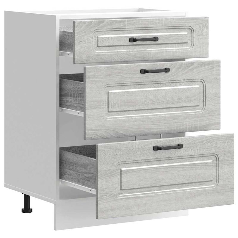 Casa si Gradina - Mobilier - Comode si corpuri - Corpuri bucatarie - Dulap de baza de bucatarie „Kalmar” Lemn prelucrat Sonoma gri, model 1x dulap inferior (3 sertare), mărime 60x46x81.5 cm - Infinity.ro