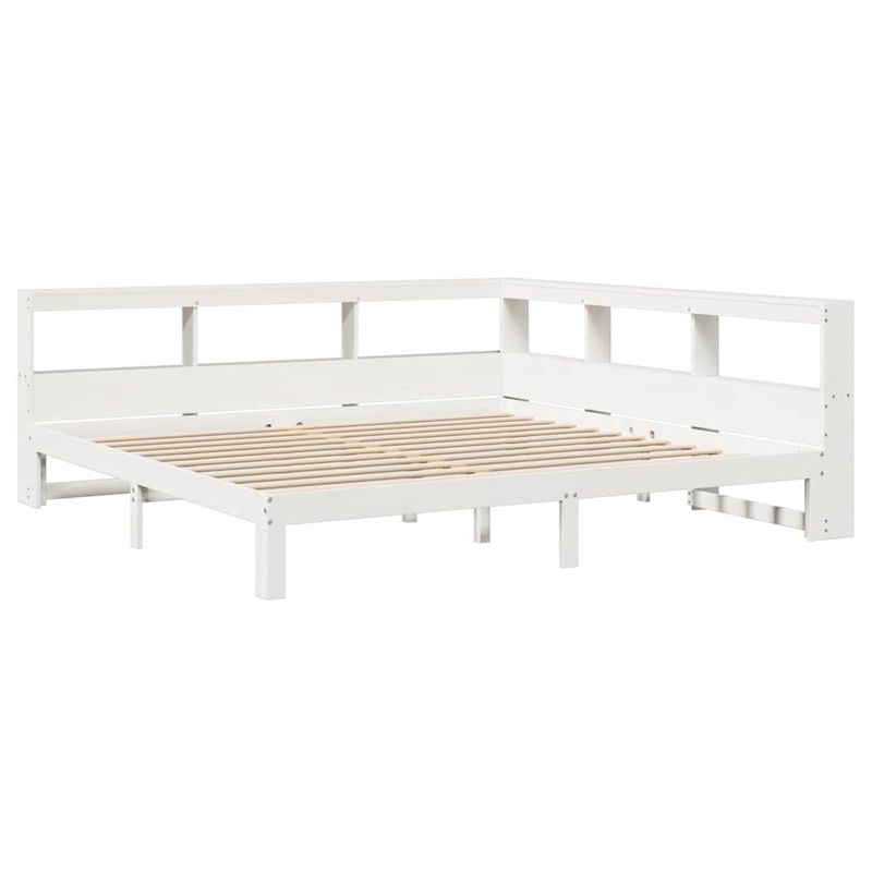 Casa si Gradina - Mobilier - Paturi si accesorii - Paturi - Pat cu biblioteca fara saltea, alb, 200x200 cm, lemn masiv pin - Infinity.ro