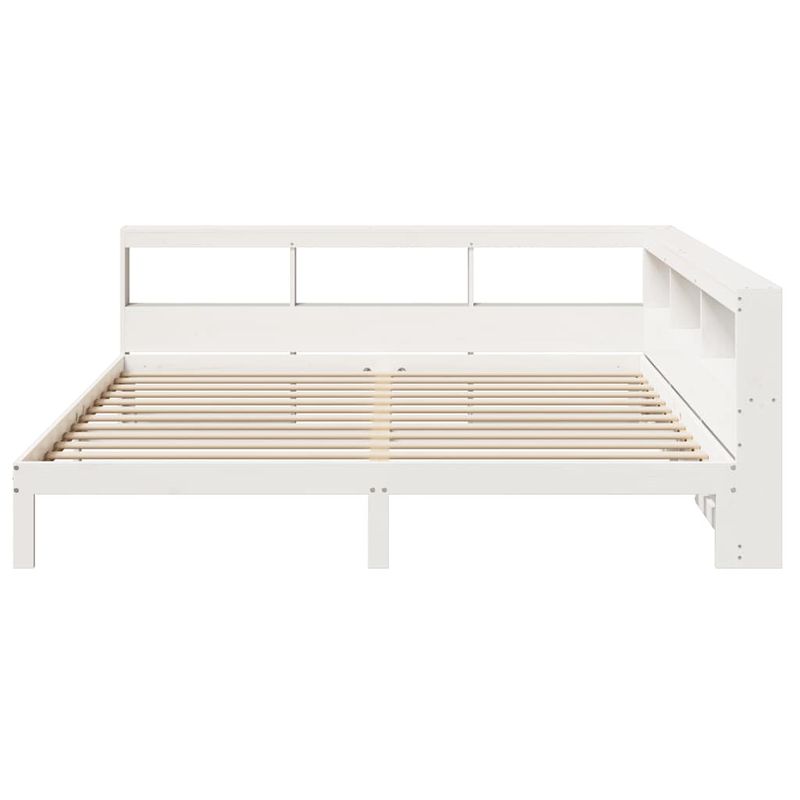 Casa si Gradina - Mobilier - Paturi si accesorii - Paturi - Pat cu biblioteca fara saltea, alb, 200x200 cm, lemn masiv pin - Infinity.ro