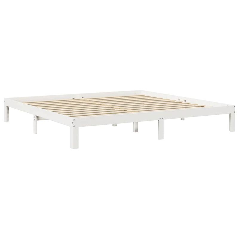 Casa si Gradina - Mobilier - Paturi si accesorii - Paturi - Pat cu biblioteca fara saltea, alb, 200x200 cm, lemn masiv pin - Infinity.ro
