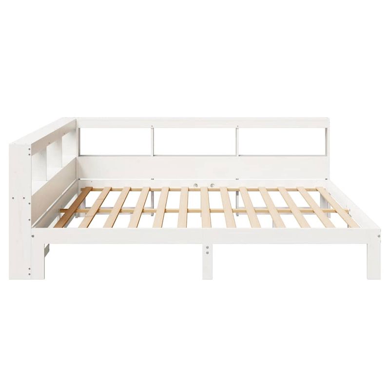 Casa si Gradina - Mobilier - Paturi si accesorii - Paturi - Pat cu biblioteca fara saltea, alb, 200x200 cm, lemn masiv pin - Infinity.ro