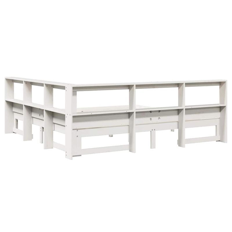 Casa si Gradina - Mobilier - Paturi si accesorii - Paturi - Pat cu biblioteca fara saltea, alb, 200x200 cm, lemn masiv pin - Infinity.ro
