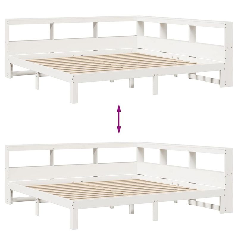 Casa si Gradina - Mobilier - Paturi si accesorii - Paturi - Pat cu biblioteca fara saltea, alb, 200x200 cm, lemn masiv pin - Infinity.ro