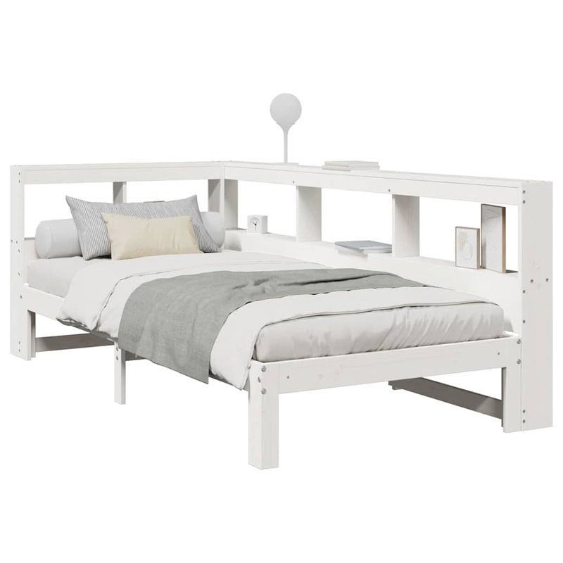 Casa si Gradina - Mobilier - Paturi si accesorii - Paturi - Pat cu biblioteca fara saltea, alb, 90x200 cm, lemn masiv pin - Infinity.ro