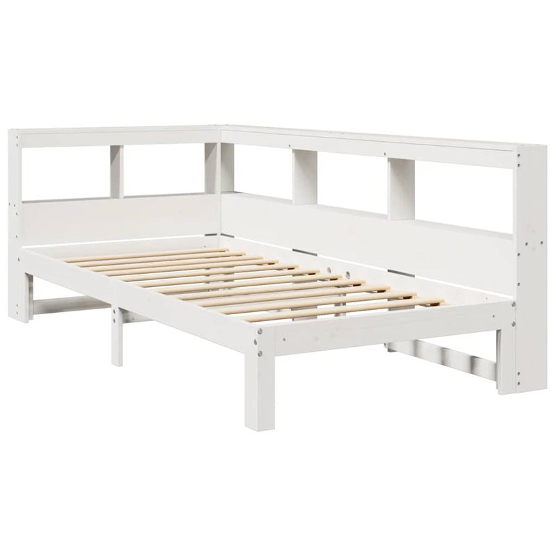 Casa si Gradina - Mobilier - Paturi si accesorii - Paturi - Pat cu biblioteca fara saltea, alb, 90x200 cm, lemn masiv pin - Infinity.ro