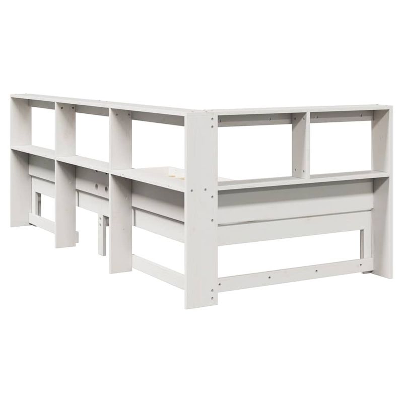 Casa si Gradina - Mobilier - Paturi si accesorii - Paturi - Pat cu biblioteca fara saltea, alb, 90x200 cm, lemn masiv pin - Infinity.ro