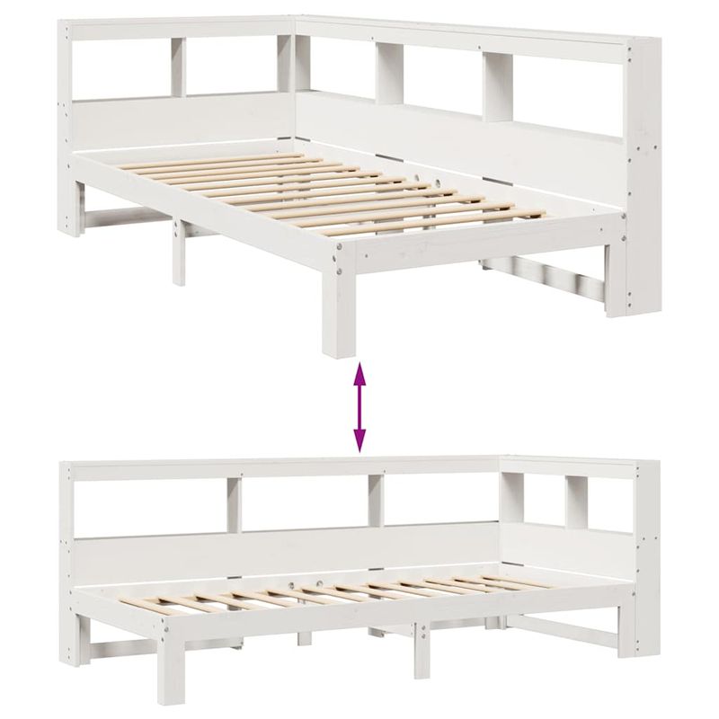 Casa si Gradina - Mobilier - Paturi si accesorii - Paturi - Pat cu biblioteca fara saltea, alb, 90x200 cm, lemn masiv pin - Infinity.ro