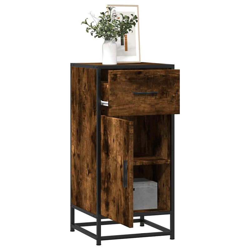Casa si Gradina - Mobilier - Comode si corpuri - Comode - Dulap, stejar fumuriu, 35,5x35x76 cm, lemn prelucrat si metal - Infinity.ro