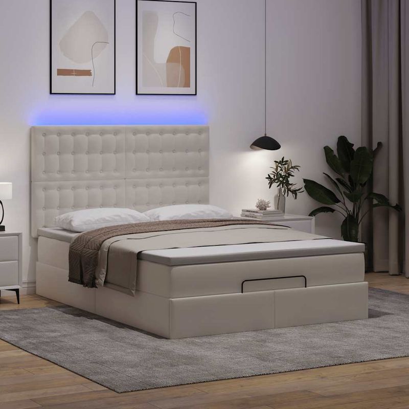 Casa si Gradina - Mobilier - Paturi si accesorii - Paturi - Cadru de pat otoman cu saltea alb 140x190 cm piele artificiala - Infinity.ro