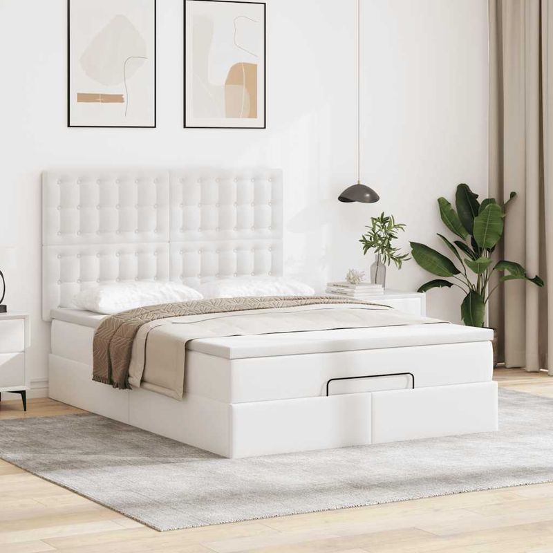 Casa si Gradina - Mobilier - Paturi si accesorii - Paturi - Cadru de pat otoman cu saltea alb 140x190 cm piele artificiala - Infinity.ro