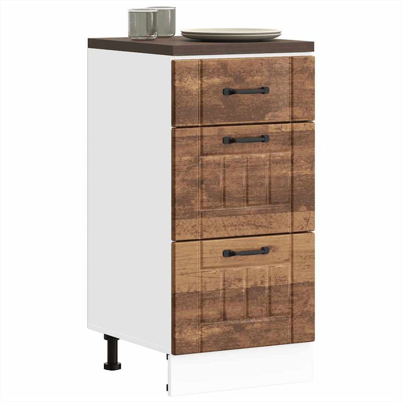 Casa si Gradina - Mobilier - Comode si corpuri - Corpuri bucatarie - Dulap de baza de bucatarie „Lucca” Lemn vechi, lemn prelucrat, model 1x dulap inferior (3 sertare), mărime 40x46x81.5 cm - Infinity.ro