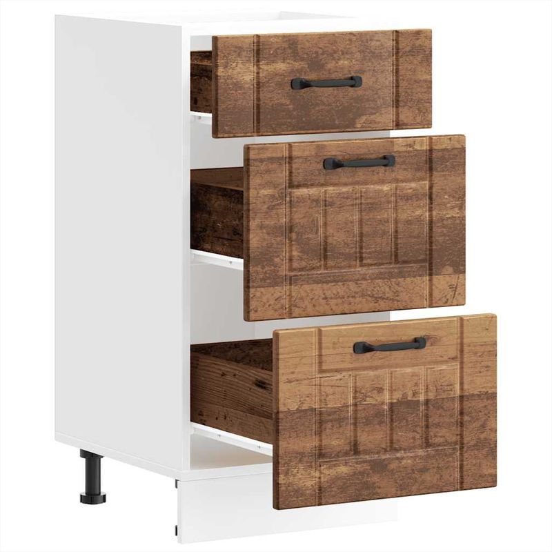 Casa si Gradina - Mobilier - Comode si corpuri - Corpuri bucatarie - Dulap de baza de bucatarie „Lucca” Lemn vechi, lemn prelucrat, model 1x dulap inferior (3 sertare), mărime 40x46x81.5 cm - Infinity.ro