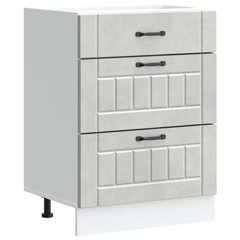 Casa si Gradina - Mobilier - Comode si corpuri - Corpuri bucatarie - Dulap de bucatarie „Lucca” Lemn prelucrat gri beton, model 1x dulap inferior (3 sertare), mărime 60x46x81.5 cm - Infinity.ro