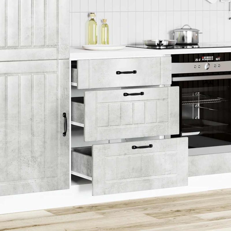 Casa si Gradina - Mobilier - Comode si corpuri - Corpuri bucatarie - Dulap de bucatarie „Lucca” Lemn prelucrat gri beton, model 1x dulap inferior (3 sertare), mărime 60x46x81.5 cm - Infinity.ro