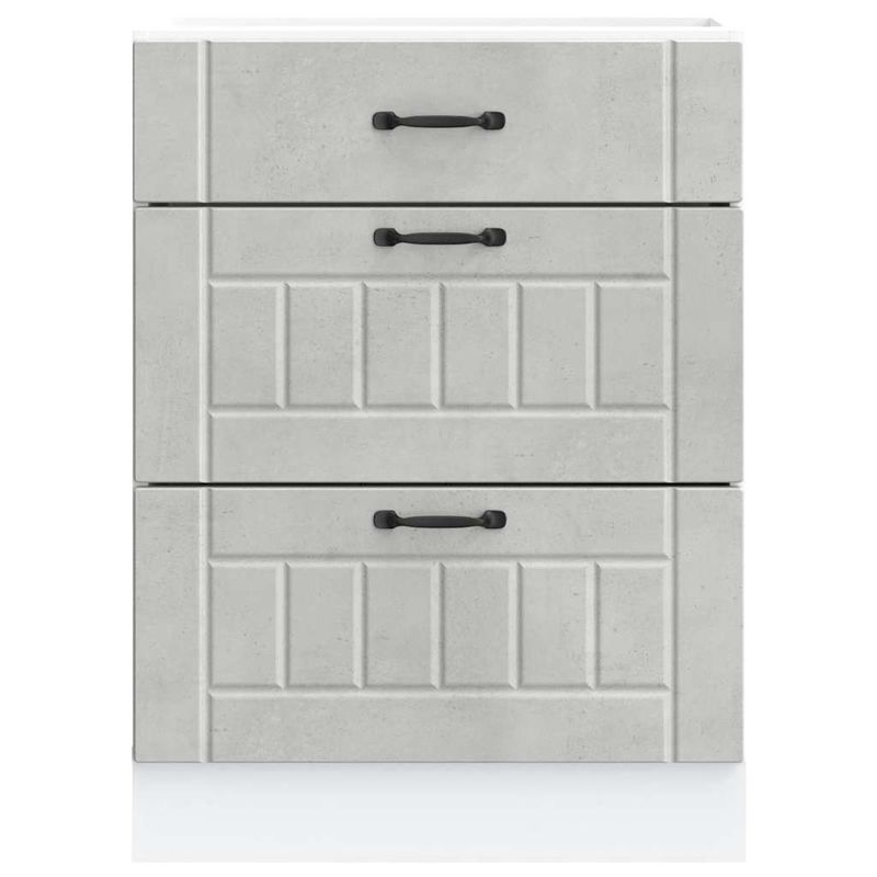 Casa si Gradina - Mobilier - Comode si corpuri - Corpuri bucatarie - Dulap de bucatarie „Lucca” Lemn prelucrat gri beton, model 1x dulap inferior (3 sertare), mărime 60x46x81.5 cm - Infinity.ro