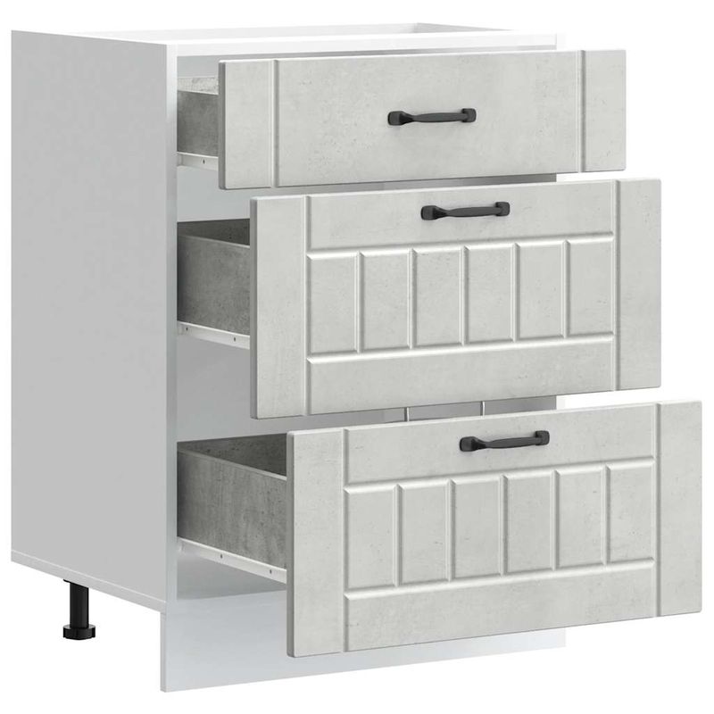 Casa si Gradina - Mobilier - Comode si corpuri - Corpuri bucatarie - Dulap de bucatarie „Lucca” Lemn prelucrat gri beton, model 1x dulap inferior (3 sertare), mărime 60x46x81.5 cm - Infinity.ro