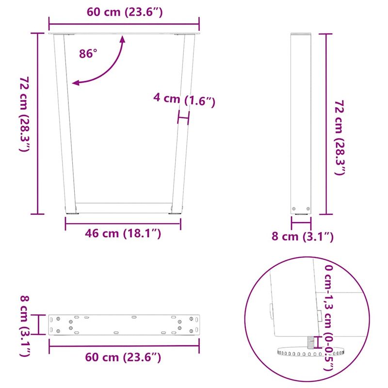 Casa si Gradina - Mobilier - Feronerie si accesorii mobila - Picioare pentru masa in forma de V 2 buc Negru Otel - Infinity.ro