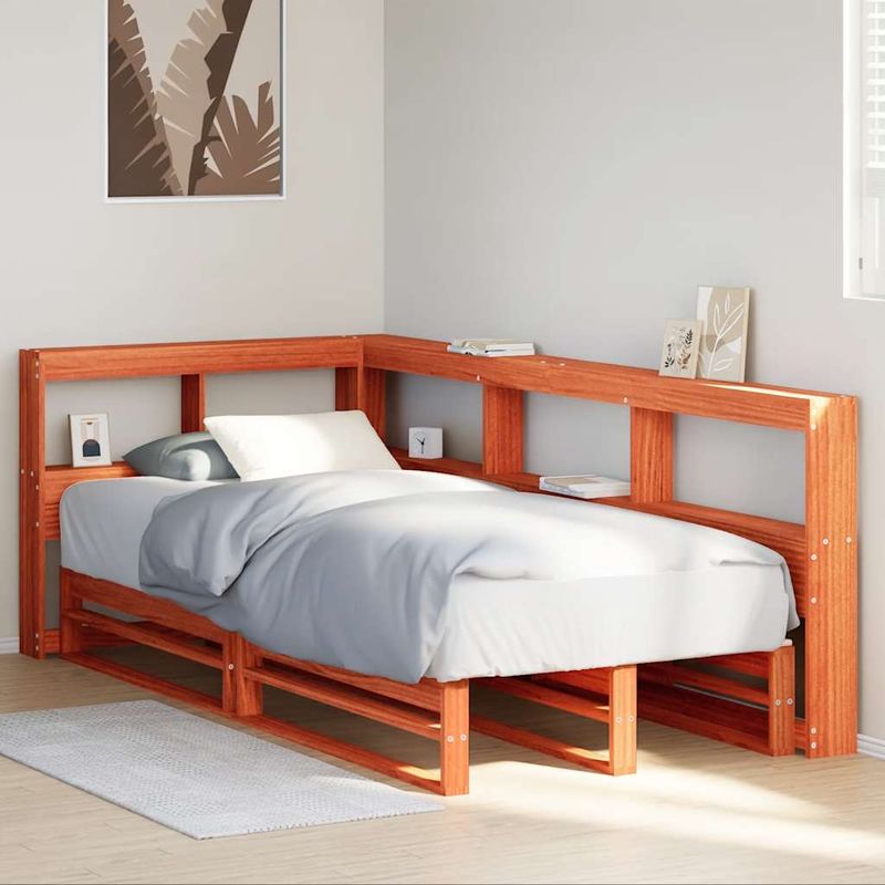 Casa si Gradina - Mobilier - Paturi si accesorii - Paturi - Pat biblioteca fara saltea maro ceruit 75x190 cm lemn masiv pin - Infinity.ro