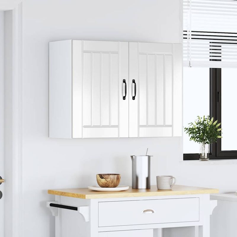 Casa si Gradina - Mobilier - Comode si corpuri - Corpuri bucatarie - Dulap de bucatarie "Lucca" din lemn prelucrat alb lucios, mărime 80x31x60 cm, model 1x dulap de perete (2 uși) - Infinity.ro