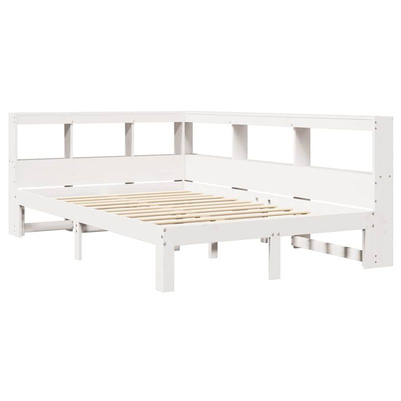 Casa si Gradina - Mobilier - Paturi si accesorii - Paturi - Pat cu biblioteca fara saltea, alb, 120x190 cm, lemn masiv pin - Infinity.ro