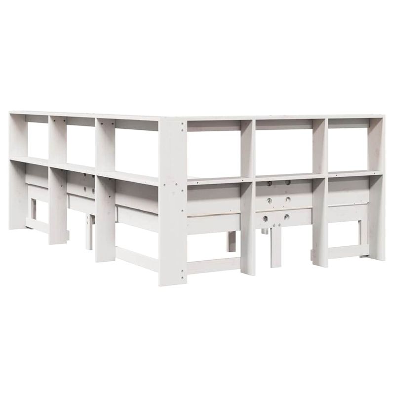Casa si Gradina - Mobilier - Paturi si accesorii - Paturi - Pat cu biblioteca fara saltea, alb, 120x190 cm, lemn masiv pin - Infinity.ro