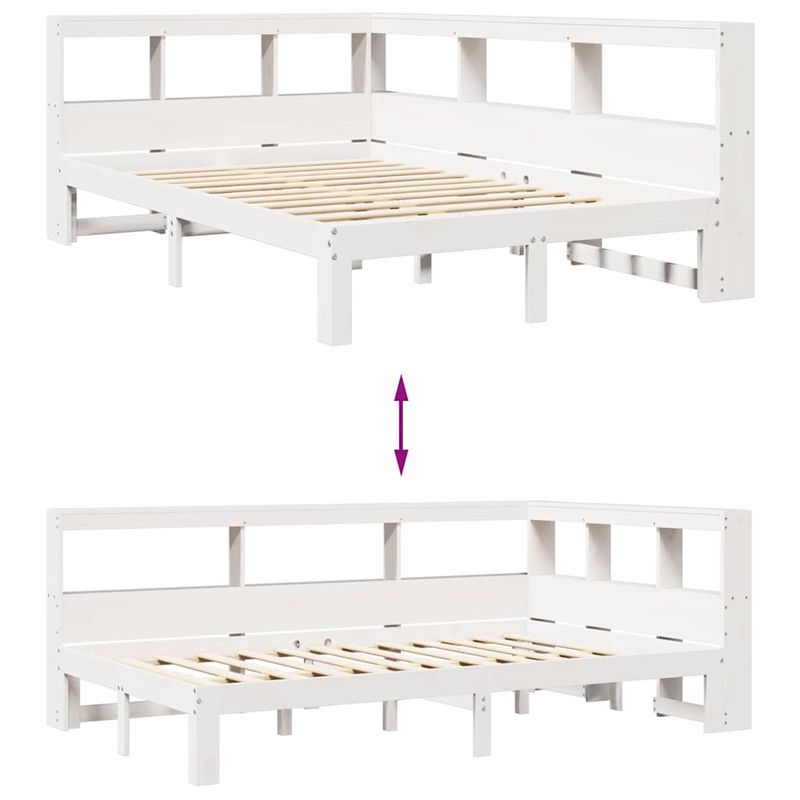 Casa si Gradina - Mobilier - Paturi si accesorii - Paturi - Pat cu biblioteca fara saltea, alb, 120x190 cm, lemn masiv pin - Infinity.ro