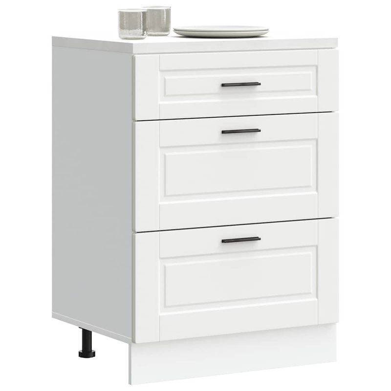 Casa si Gradina - Mobilier - Comode si corpuri - Corpuri bucatarie - Dulap de baza de bucatarie „Porto” din lemn prelucrat alb, model 1x dulap inferior (3 sertare), mărime 60x46x81.5 cm - Infinity.ro