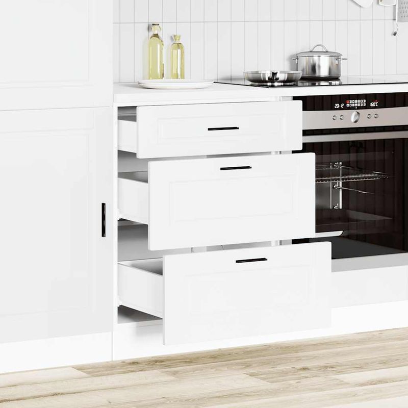 Casa si Gradina - Mobilier - Comode si corpuri - Corpuri bucatarie - Dulap de baza de bucatarie „Porto” din lemn prelucrat alb, model 1x dulap inferior (3 sertare), mărime 60x46x81.5 cm - Infinity.ro