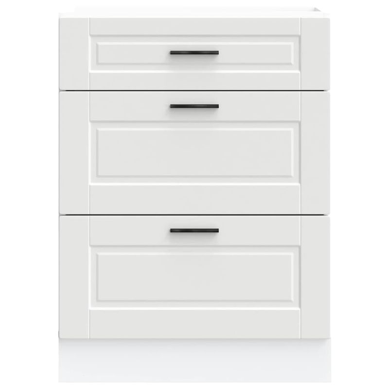 Casa si Gradina - Mobilier - Comode si corpuri - Corpuri bucatarie - Dulap de baza de bucatarie „Porto” din lemn prelucrat alb, model 1x dulap inferior (3 sertare), mărime 60x46x81.5 cm - Infinity.ro